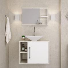 Conjunto para Banheiro Gabinete com Cuba Folha L38 e Espelheira Laura 600 Yescasa Snow/Branco Chess