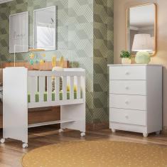 Quarto de Bebê 100% MDF Com Mini Berço e Cômoda Soft Life Branco