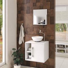 Conjunto para Banheiro Gabinete com Cuba Redonda R30 e Espelheira Soft 500W Branco Chess