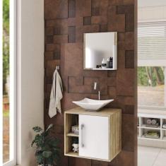 Conjunto para Banheiro Gabinete com Cuba Folha L34 e Espelheira Soft 500W Carvalho C/Branco Chess