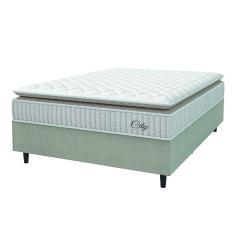 Cama Box Colchão Casal Molas Ensacadas City Pillow Top 138x188x61cm Branco / Bege Hellen - Suporta até 110kg por Pessoa
