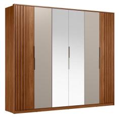 Guarda Roupa Casal Ripado Atrice 6 Portas Nogueira Nude Prime TX com Espelho Demóbile – Demartêz