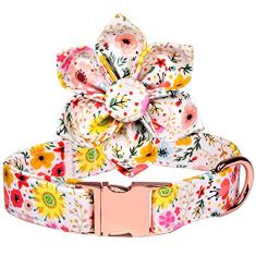 Coleira para cães com flores, gravata borboleta removível, coleira ajustável para cães pequenos, médios e grandes.