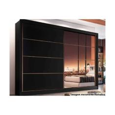 Guarda Roupa Casal 2 Portas de Correr (1 c/ Espelho) e 6 Gavetas Sevilha Flex Preto/Preto ou Branco - Europa