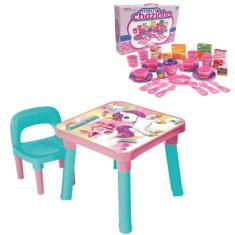 Mesinha Infantil Unicórnio Desmontável + Kit Meu Chazinho - Monte Líba