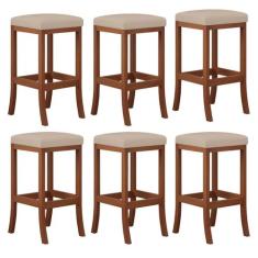 Kit 6 Banquetas Alta Estofada Barcelona 38x74Cm Bancada Bar Madeira Ma