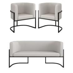 Kit Sofá 2 Lugares + 2 Poltronas Corino Preto Bege