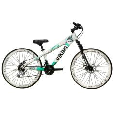 Bicicleta Aro 26 Vikingx Tuff 21v Alumínio Freeride DH Aro Vmaxx Branco Câmbios Shimano Freio Disco-Unissex
