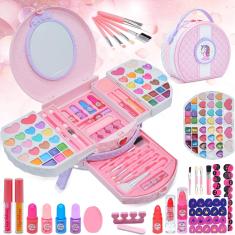 Conjunto de maquiagem Amerrly Kids, lavável, seguro com capa de penteadeira