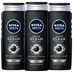 Sabonete líquido Nivea Men deep Active Clean Charcoal 500 ml, pacote com 3