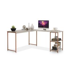 Mesa em L Com prateleira Office em MDF Estilo Insdustrial  KLM Store