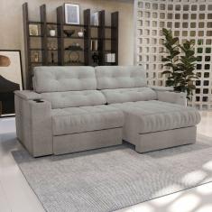 Sofá 260cm Com Porta Copos Retrátil E Reclinável Premier Cinza