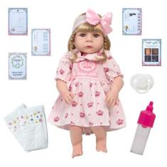 Boneca Reborn Recém Nascida Corpo Silicone Com Vários Itens - Cegonha 