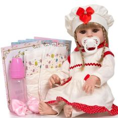 Boneca Estilo Reborn Loira Conjunto Vermelho 13 Acessórios - Cegonha R