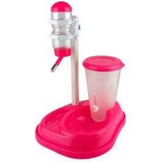 Bebedouro com Lambe Bilha e Comedouro Automático Lorben para Cães e Gatos Rosa