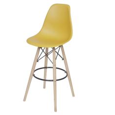 Banqueta Policarbonato Base em Madeira DKR PP OR Design Açafrão