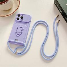 Caso de anel de cartão de cordão de lente deslizante para Samsung S23 S22 Ultra Plus A52 A72 A22 A32 A12 A51 A13 A23 A53 A73 A71 Capa, roxo, para A71 4G