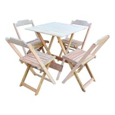 Conjunto Jogo De Mesa Com 4 Cadeiras De Madeira Dobravel 70X70 Sem Pintura/Crua - Marrom