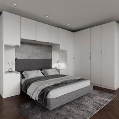 Guarda Roupa Modulado de Canto 12 Portas 6 Peças 2 Mesas de Cabeceira Hera CabeCasa MadeiraMadeira Branco Geada