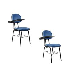 Kit 2 Cadeiras Com Porta Livros Universitária Ecoflex Azul