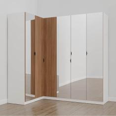 Guarda Roupa Modulado de Canto com Espelho 6 Portas 3 Peças Hera Cabecasa Madeiramadeira Branco Geada/Louro/Preto