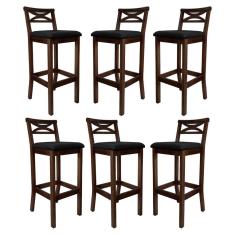 Kit 6 Banquetas Media Estofada para Bancada Madri Madeira Capuccino Suede Preto CCS