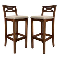 Kit 2 Banquetas Média Estofada para Bancada Madri Madeira Castanho Suede Bege CCS
