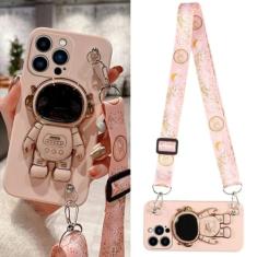 Crossbody Lanyard Astronaut Bracket Phone Holder Case para iphone 14 13 12 11 15 Pro XS Max Mini XR X 8 7 6 6S Plus SE 2020 Capa, rosa, para iphone XS ou X