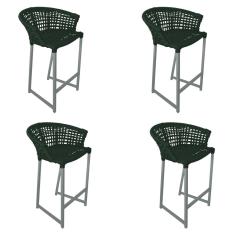 Kit 4 Banquetas Reis em Corda Náutica e Base em Alumínio Cinza para Área Gourmet  Verde Musgo