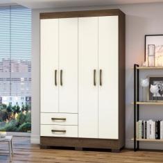 Guarda Roupa 4 Portas 2 Gavetas BE12 Briz, Castanho HP com Off White