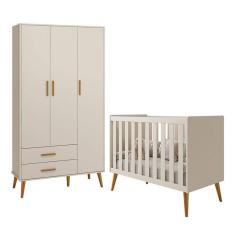 Jogo De Quarto Infantil Isis Guarda Roupa 3 Portas E Berço Areia - Reller Móveis Areia