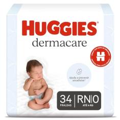 Fralda Huggies Premium Dermacare Tamanho RN - 34 Fraldas Premium com Tecnologia Avançada para Pele Sensível do bebê que ajuda previnir assaduras