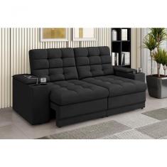 Sofá Confort Premium 1,70m Assento Retrátil/reclinável Porta Copos E Usb Suede Preto - Xflex Sofas