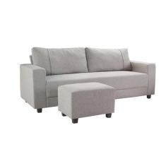 Sofá Herval Clean, 3 Lugares com Puff, Linho Cinza