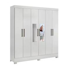 Guarda Roupa Casal 06 Portas Pratico Branco Com Espelho Demobile Branco