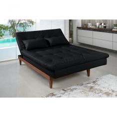 Sofá Cama Versátil 3 Lugares Império Reclinável Pés Madeira Espuma D33 Corano Preto 311