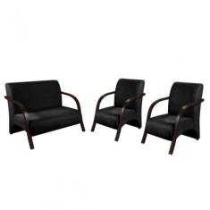 Conjunto Poltronas Venus Braços em Madeira 1 Namoradeira, 2 de um Lugar Suede 