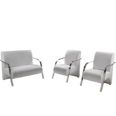 Conjunto Poltronas Venus Braços em Alumínio 1 Namoradeira 2 de um Lugar Tecido Sintetico