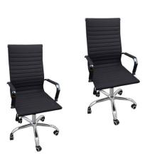 Kit 2 Cadeiras Eames Esteirinha Presidente Alta Estofada Couro - Liant