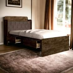 Cama Tamires Castanho Com Capitonê Nogal E Colchão