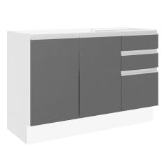 Balcão Gabinete de Pia 100% MDF 120 cm 3 Portas 2 Gavetas Branco/Preto Acordes Madesa