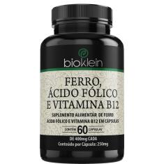 Ferro, Ácido Fólico e Vitamina B12 - 60 Cápsulas - Bioklein