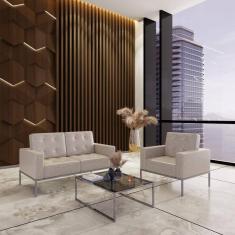 Sofá para Escritório e Recepção 3 Lugares Sintético Isis Bege