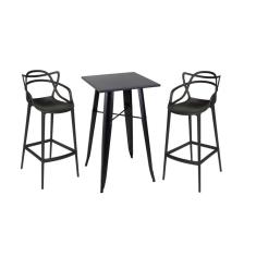 Kit Mesa Tolix Bistrô Bar Com 2 Banquetas Allegra Altas - Preto