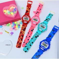 Relógio Infantil Digital Menina Esporte Silicone + Kit Miçangas Colori