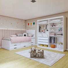Quarto Infantil Completo Closet Caribe e Cama Alice 5 Gavetas Branco