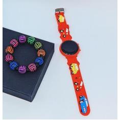 Kit Relógio Infantil Digital Led Branco Redondo Pulseira Silicone Dese