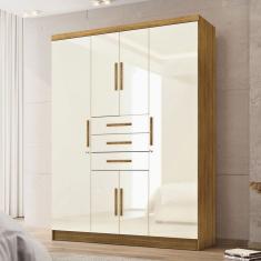 Guarda-Roupa Casal Taurus 6 Portas 3 Gavetas Natural/Champanhe - Pnr Móveis