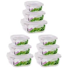 Jogo 9 Pote Vidro Hermético Marmita Kit Quadra 3 Tamanhos - QUALITY HO