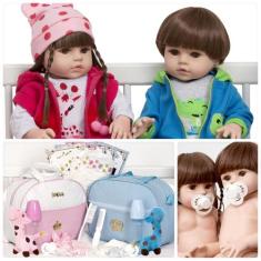 2 Boneca Reborn Recem Nascidos Gemeos Lindos 46cm + Pelúcia - Cegonha 